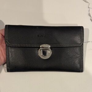 Marc Jacobs Black Leather Clutch with Silver Accent